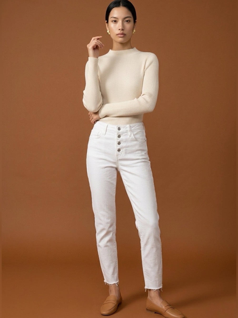 Super Skinny White Rockstar High Rise Button Fly Raw Hem Jeans  size 0